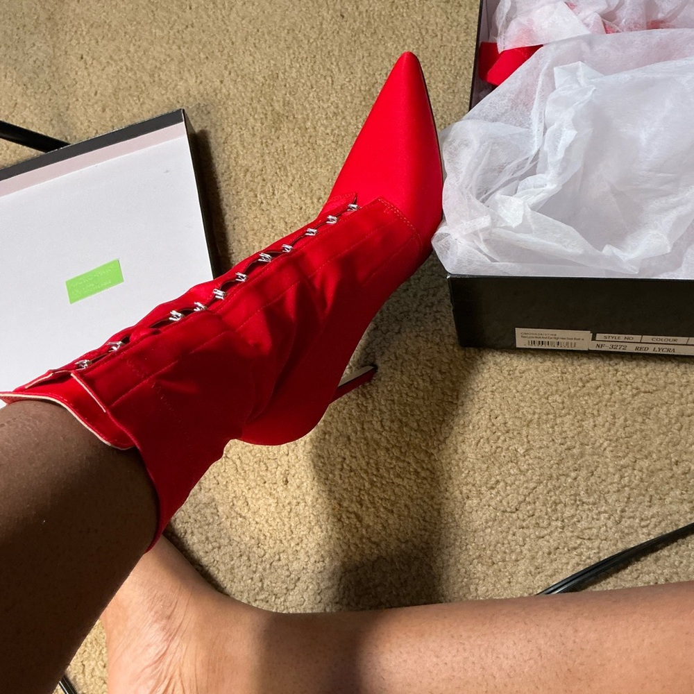 PrettyLittleThing Red Heeled Boots